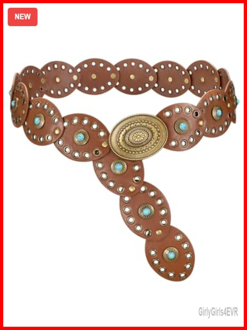 Western Disc Belt PU Leather Turquoise Concho Boho Cowgirl Wide Belt